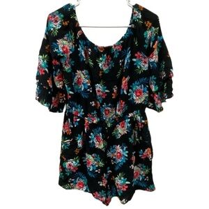 Toxik One Piece Shorts Outfit - Black with Flowers